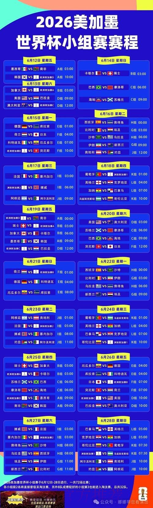 2026世界杯每日赛程完整版比赛时间表官网入口 2026世界杯每日赛程完整版比赛时间表官网入口